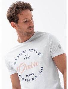 Ombre Clothing Pánské bavlněné tričko s potiskem - bílé V2 S1752