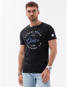 Ombre Clothing Pánské bavlněné tričko s potiskem - černé V1 S1752
