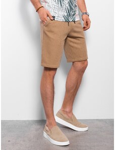 Ombre Clothing Pánské pletené šortky s ozdobnou gumou v pase - světle hnědé V4 OM-SRCS-0110