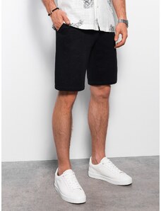 Ombre Clothing Pánské pletené šortky s ozdobnou gumou v pase - černé V2 OM-SRCS-0110