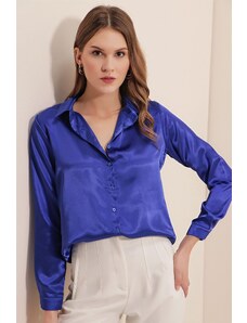 Bigdart 3964 Lightly Flowy Satin Shirt - Sax