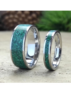 Woodlife Snubní ocelové prsteny s malachitem