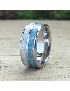 Woodlife Ocelový prsten s tyrkysem, magnezitem a opálem