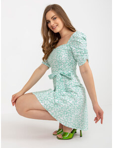 LAKERTA Bielo-zelené romantické letné kvetinové šaty s opaskom
