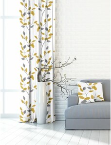 Forbyt Závěs dekorační nebo látka, OXY Žlutošedé větvičky, šedožlutá, 150 cm