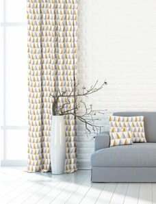 Forbyt Závěs dekorační nebo látka, OXY Žlutošedé trojúhelníčky, šedožlutá, 150 cm