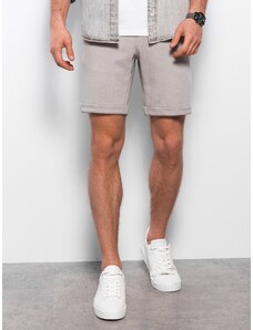 Ombre Men's knit shorts with elastic waistband - light grey