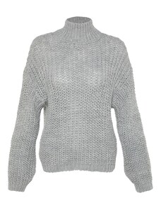 Trendyol šedý široký střih měkký texturovaný základní límec pletený svetr