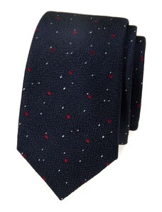 Avantgard Tmavě modrá luxusní pánská slim kravata s červenobílým vzorem
