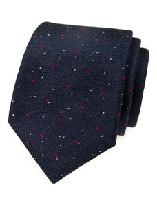 Avantgard Velmi tmavě modrá luxusní pánská kravata s červenobílým vzorkem