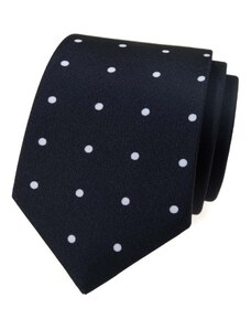 Avantgard Tmavě modrá luxusní pánská kravata s bílým puntíkem