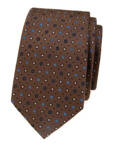 Avantgard Hnědá luxusní pánská slim kravata se vzorkem