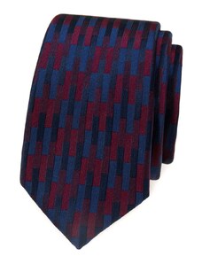 Avantgard Tmavě modrá luxusní pánská kravata s vínovými proužky