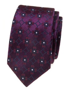 Avantgard Tmavě fialová luxusní pánská slim kravata s květy