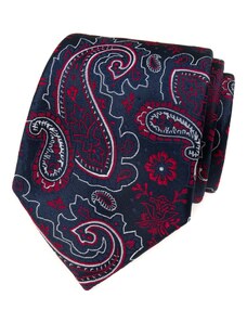Avantgard Tmavě modrá luxusní pánská kravata s červeným a bílým vzorem