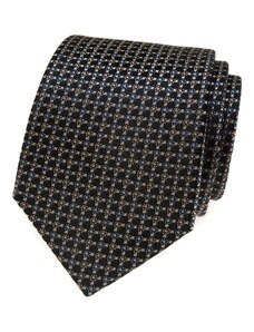Avantgard Tmavě hnědá hedvábná pánská kravata s béžovým vzorkem