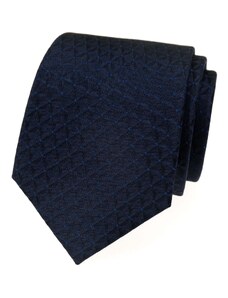 Avantgard Tmavě modrá hedvábná pánská kravata s trojrozměrným vzorem a tečkami