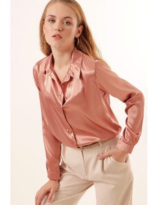 Bigdart 3964 Lightly Flowy Satin Shirt - Camel