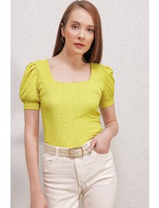 Bigdart 0409 Square Collar Knitted Blouse - Yellow