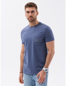 Ombre Clothing Pánské bavlněné tričko s potiskem kapes - modré V9 S1742