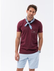 Ombre Clothing Pánské bavlněné tričko s potiskem kapes - bordó V3 S1742