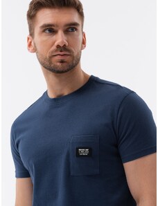 Ombre Clothing Pánské bavlněné tričko s kapsou - tmavě modré V10 S1743