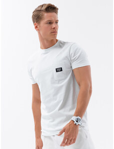 Ombre Clothing Pánské bavlněné tričko s kapsou - bílé V8 S1743