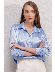 Bigdart 3964 Lightly Flowy Satin Shirt - Blue