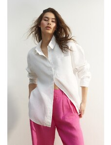 Trendyol White 100% Linen Oversize Shirt