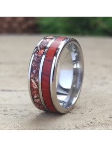 Woodlife Ocelový prsten s jaspisem a padoukem