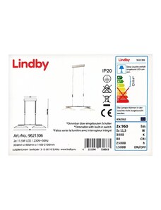 Lampenwelt Lindby - LED Stmívatelný lustr na lanku JUDIE 2xLED/11,5W/230V LW0158