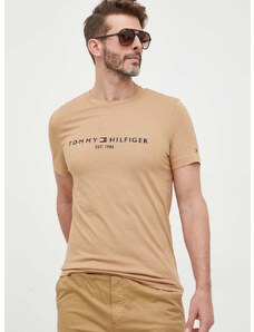 Bavlněné tričko Tommy Hilfiger béžová barva, s aplikací, MW0MW11797