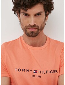 Bavlněné tričko Tommy Hilfiger oranžová barva, s aplikací