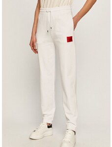 Kalhoty Hugo dámské, bílá barva, hladké