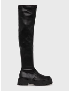 Kožené kozačky Steve Madden dámské, černá barva, na plochém podpatku