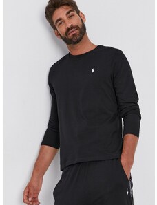 Tričko s dlouhým rukávem Polo Ralph Lauren pánské, černá barva, hladké