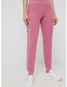 Kalhoty EA7 Emporio Armani dámské, růžová barva, hladké