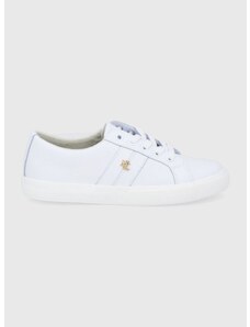 Kožené boty Lauren Ralph Lauren Janson II bílá barva, na plochém podpatku, 802922171002