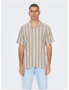 Béžová pánská pruhovaná košile s krátkým rukávem ONLY & SONS Trev - Pánské