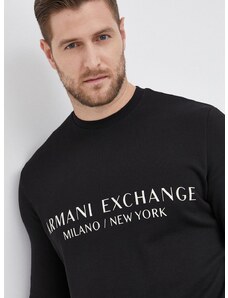 Bavlněná mikina Armani Exchange pánská, černá barva, s potiskem, 8NZM88 ZJKRZ NOS