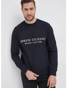 Bavlněná mikina Armani Exchange pánská, tmavomodrá barva, s potiskem, 8NZM88 ZJKRZ NOS