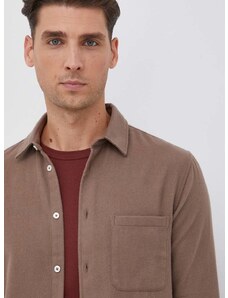 Košile Samsoe Samsoe Liam pánské, hnědá barva, regular, s klasickým límcem, M20400058