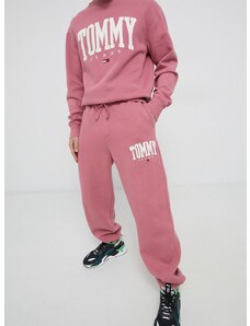 Kalhoty Tommy Jeans pánské, růžová barva, s aplikací