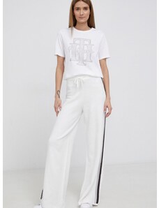 Kalhoty Tommy Hilfiger dámské, bílá barva, s potiskem