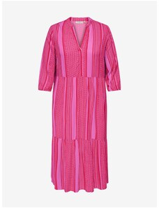 Růžové dámské pruhované košilové maxišaty ONLY CARMAKOMA Marrakes - Dámské