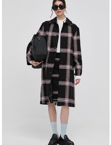 Kabát s vlnou Karl Lagerfeld černá barva, přechodný