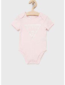 Bavlněné kojenecké body Guess růžová barva