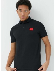 Bavlněné polo tričko HUGO černá barva, s aplikací, 50466202