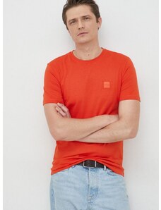 Boss Orange Bavlněné tričko BOSS červená barva, s aplikací, 50472584