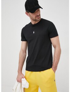 Bavlněné tričko Polo Ralph Lauren černá barva, hladký